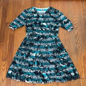 M by Missoni Short Sleeve Knit Fit‎ and Flare Dress Floral Blue IT 46 US 10
